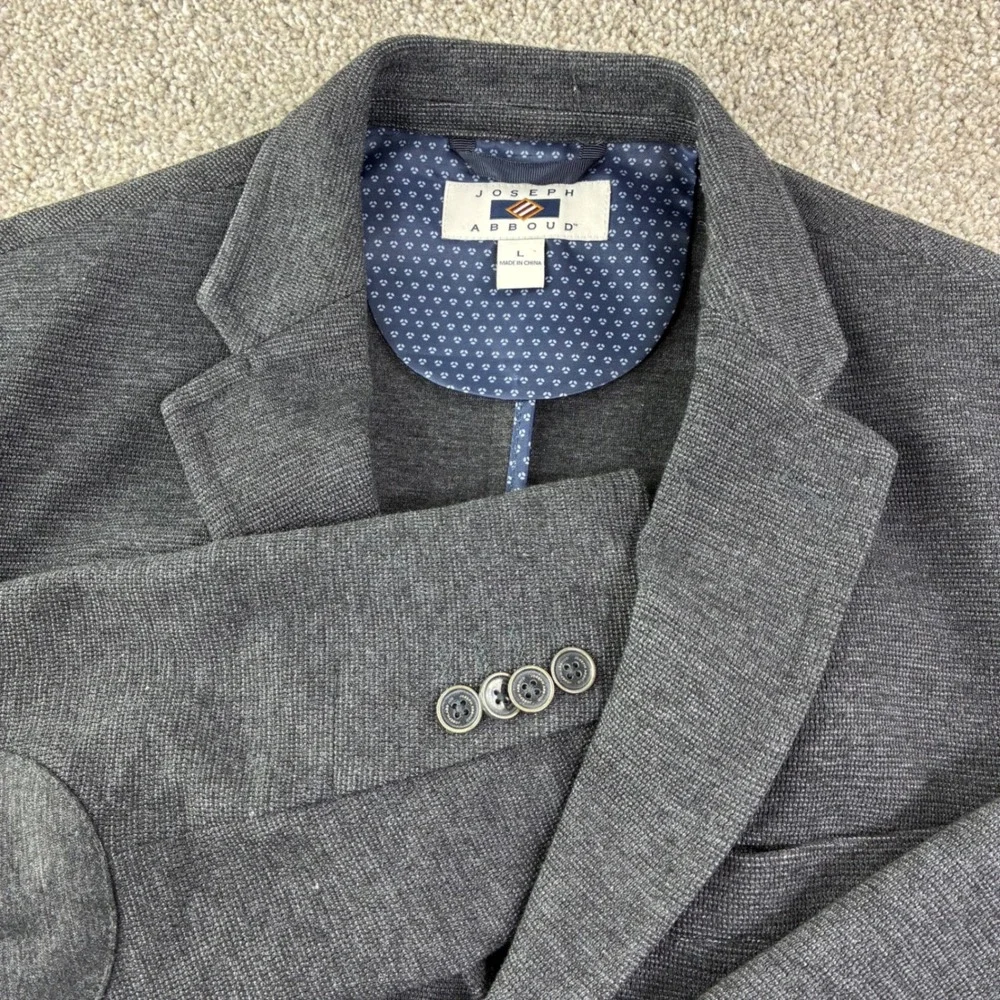 Joseph Abboud Mens‎ L Gray Textured Knit Blazer Sport Coat Elbow Patches Career